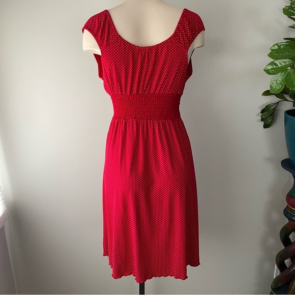 Blush Rockabilly Polka Dot Midi Dress Smocked Waist Red White Size Small - Picture 2 of 9